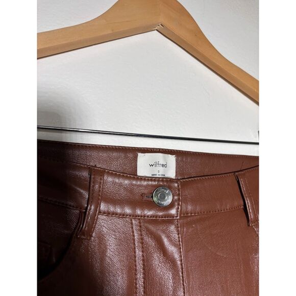 Aritzia Wilfred Faux Leather Melina Pants Vegan Cognac Brown Straight Leg Size 0 - Picture 5 of 6